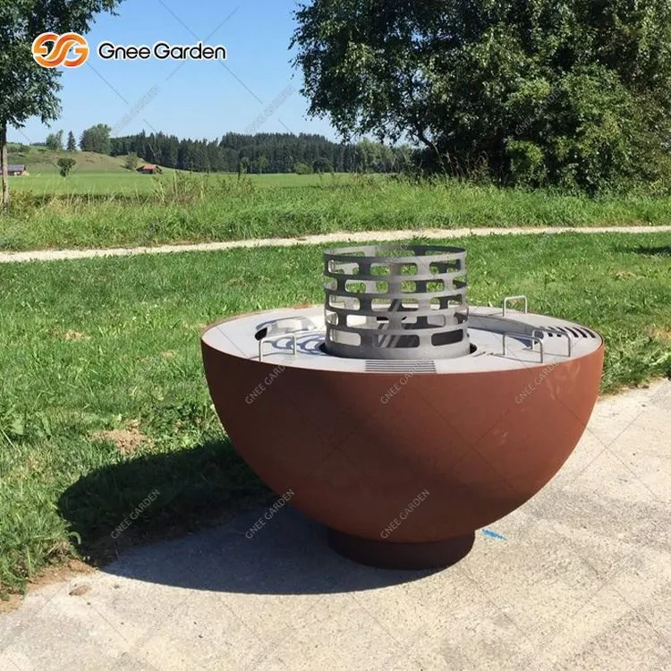 Corten Steel Stor Utomhus Rund BBQ Grill