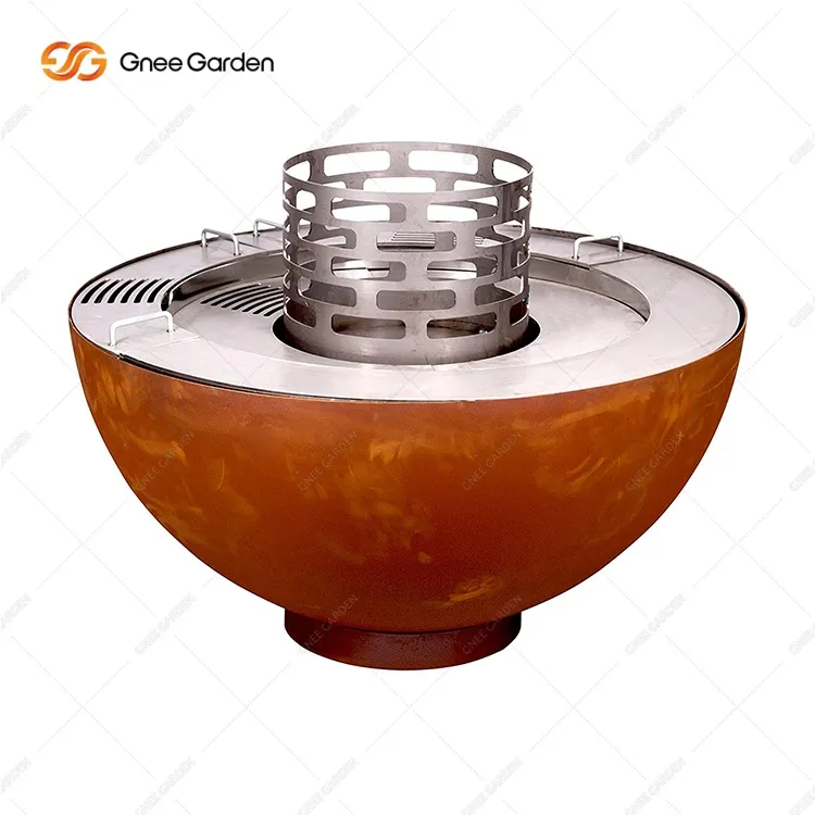 Corten Stål Vedeldad Ring Eldskål Grill